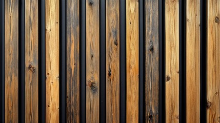 Wall Mural - Wooden wall background with horizontal slats, texture of natural wood paneling for interior design or backdrop, furniture, home decore