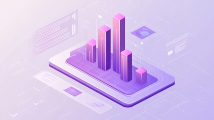 Poster - A 3D bar graph on a smartphone, representing data visualization and analytics.