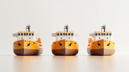 Poster - Three stylized ships with orange and white colors, lined up against a plain background.