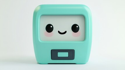 Aufkleber - A cute, cartoonish computer with a smiling face and pastel colors.