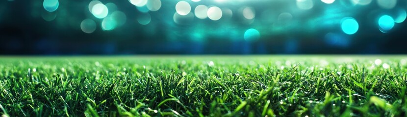 Poster - A close-up view of a grassy field with a blurred background, suggesting a sports setting.