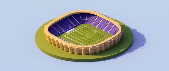 Aufkleber - A stylized 3D model of a stadium with a green field and purple seating.