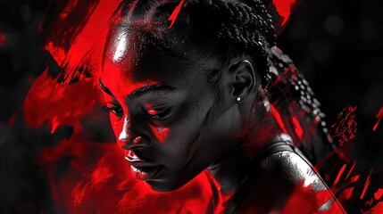 Poster - A dramatic portrait of an athlete, highlighted with red tones and a dark background.