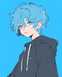 © Whiteney - Blue-Haired Anime Boy in Hoodie. Cute Anime Illustration