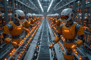 Poster - Advanced robotic arms automate production futuristic factory floor industrial environment high-tech concept
