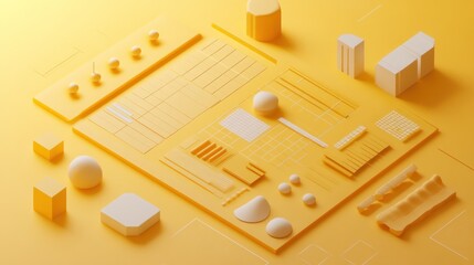 Poster - A minimalistic design layout featuring geometric shapes and lines in yellow and white.
