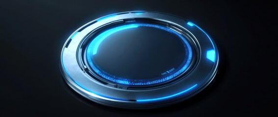 Poster - A futuristic circular interface with glowing blue accents on a dark background.
