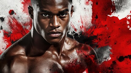 Poster - A muscular athlete with a determined expression against a vibrant, abstract background.