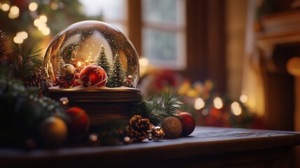 Poster - A glass Christmas ornament with a tree inside and a red ball