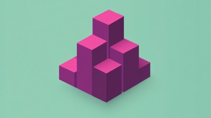 Poster - A geometric arrangement of purple blocks forming a pyramid-like structure.