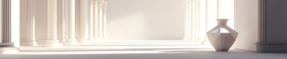 Aufkleber - A serene interior space with columns and a minimalist vase.