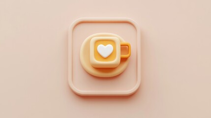 Aufkleber - A stylized illustration of a coffee cup with a heart design on a soft background.