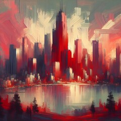 Poster - thick impasto strokes of crimson lake rise like the bold beating