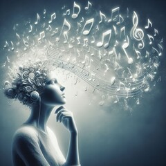 Poster - Thoughts as Music Notes Music notes floating away from a person