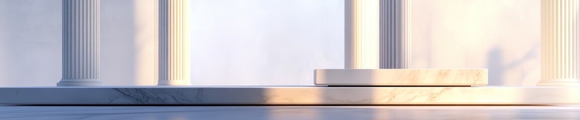 Aufkleber - A minimalist architectural space featuring columns and a marble platform.