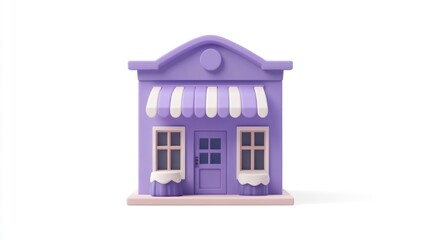 Poster - A stylized purple shop with awnings and window decorations, suggesting a whimsical business.