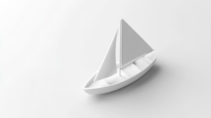 Poster - A minimalist white sailboat model with two sails, designed for decorative or playful use.