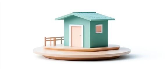 Poster - A stylized miniature house model on a circular base, showcasing modern design elements.