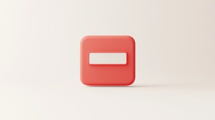 Fototapete - A minimalistic red square button with a horizontal white line in the center.