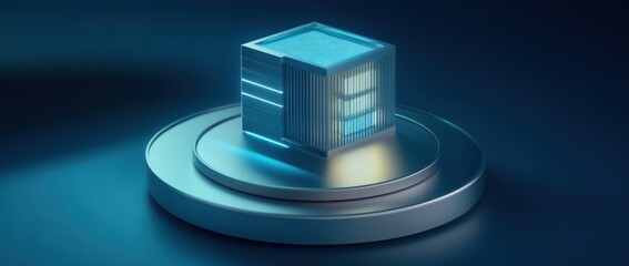Aufkleber - A futuristic, illuminated cube design representing advanced technology and data processing.