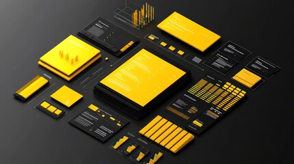 Poster - A collection of black and yellow data visualization elements for presentations.