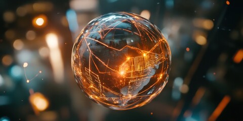 Aufkleber - A glowing globe representing global connectivity and technology.
