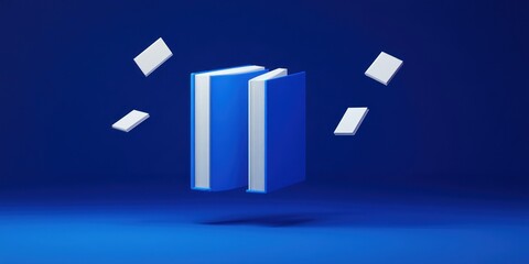 Aufkleber - Two blue books with floating white pages against a blue background.
