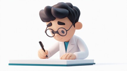 Poster - A cartoon scientist writing notes in a lab setting.