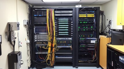 Poster - Network Server Room With Extensive Cabling And Equipment