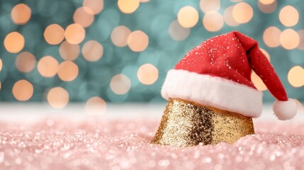 Wall Mural - Festive scene with a gold cup and Santa hat.