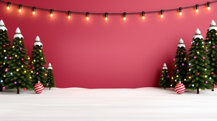 Wall Mural - Festive scene with decorated Christmas trees and lights.