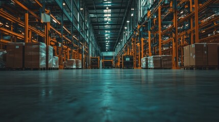 Poster - Industrial Warehouse Interior With Pallets Of Goods