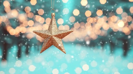Wall Mural - Glittering star ornament against a festive background.