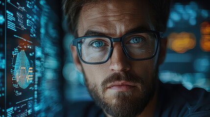 Poster - Data scientist analyzes massive data sets in a high-tech lab environment insights into trends and patterns