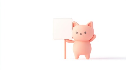 Aufkleber - A cute pink cat character holding a blank sign, inviting messages or announcements.