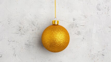 Wall Mural - Golden Christmas ornament hanging on a textured wall.