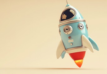Poster - A stylized blue rocket with a flame, symbolizing space exploration and adventure.