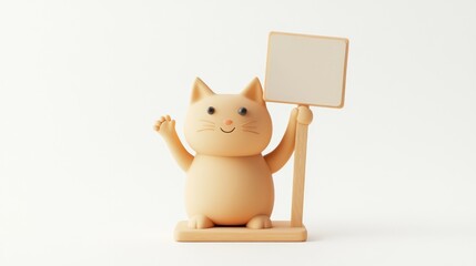 Aufkleber - A cute cat figurine holding a blank sign, designed for decoration or communication.