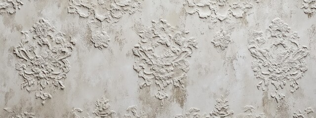 Poster - Textured wall with intricate plaster design in neutral tones.