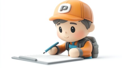 Poster - A cheerful character writing in a notebook, showcasing creativity and learning.