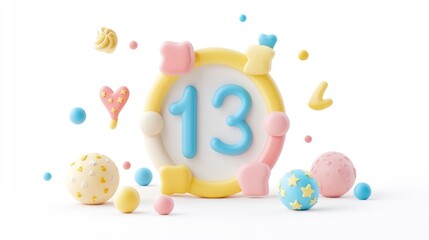 Poster - A colorful, playful design featuring the number 13 with decorative elements.