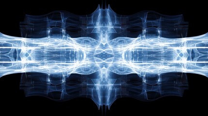 Poster - Abstract Blue Lightwave Fractal Design Showing Symmetry