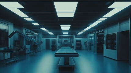 Poster - Futuristic Laboratory Interior With Robotic Arm And Conveyor Belt