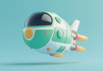 Poster - A colorful, cartoonish spaceship design with a sleek body and vibrant rocket boosters.