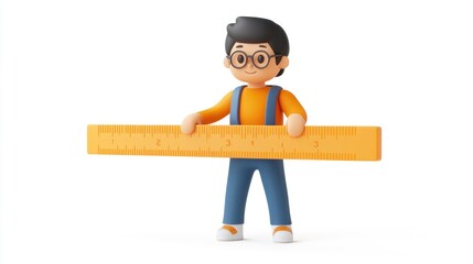 Poster - A cartoon boy holding a large ruler, symbolizing measurement and learning.
