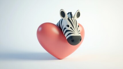 Poster - A whimsical zebra head emerging from a heart-shaped object, symbolizing love and playfulness.