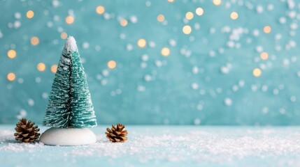 Wall Mural - Miniature Christmas scene with pinecones and snow.
