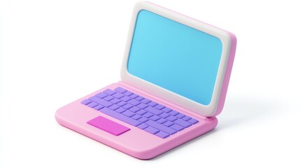 Poster - A colorful, stylized laptop with a blue screen and purple keyboard, designed for playful use.