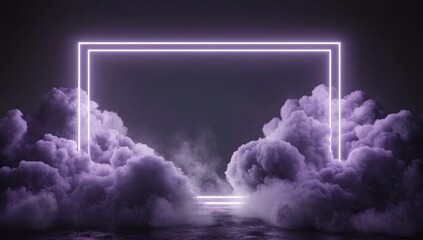 Aufkleber - A glowing purple frame amidst clouds, creating a surreal and ethereal atmosphere.
