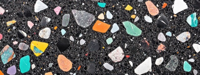 Poster - A close-up view of colorful stones embedded in a dark surface, showcasing texture and design.